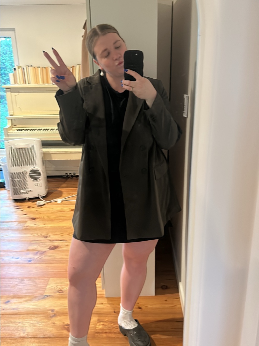 Women's Oversized Double-Breasted Blazer Jacket - chocolate brown